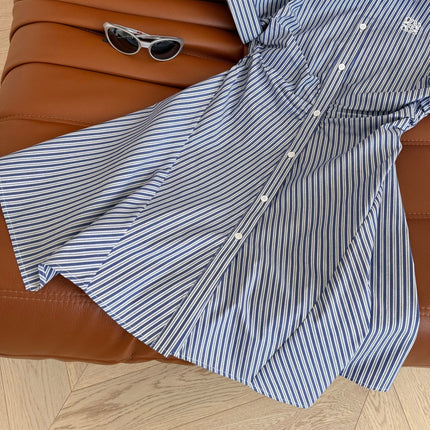 Loewe 25 Pleated Striped Dress Blue White Cotton