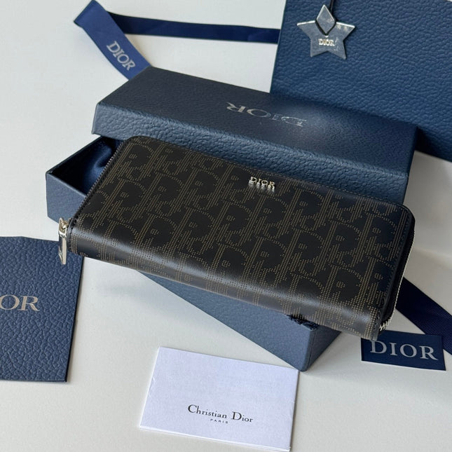 DIOR 25S LONG VERTICAL ZIPPED WALLET 19 IN BLACK CALFSKIN SILVER HARDWARE