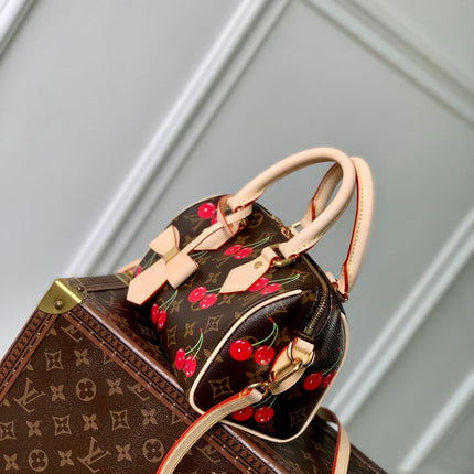 SPEEDY BANDOULIÈRE 20.5 BAG IN BROWN CANVAS CHERRY PRINTED
