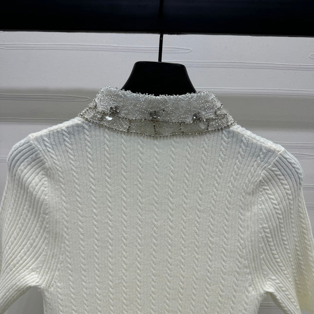 MIU 25S SHORT SLEEVE BEADED COLLAR SHIRT 264247