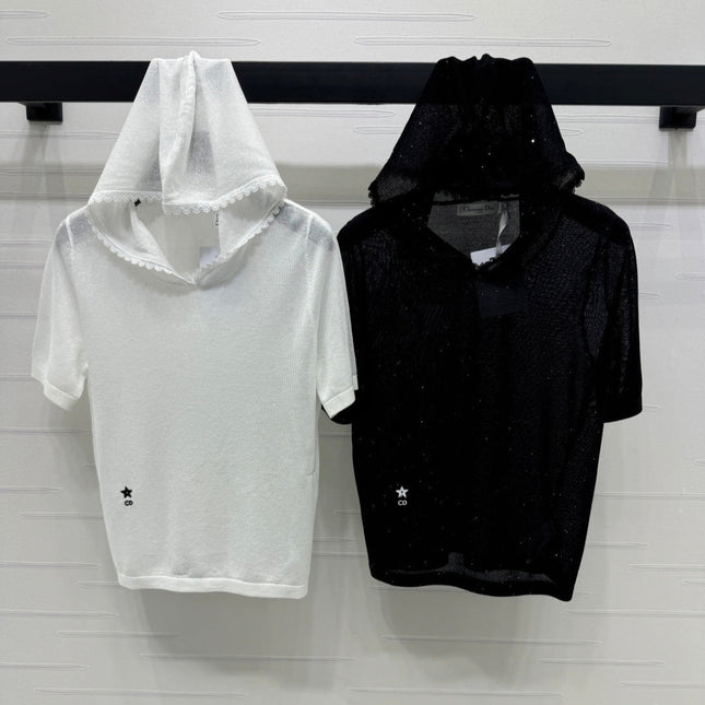 DIOR SHORT-SLEEVE LACE-KNIT HOODIE 274811