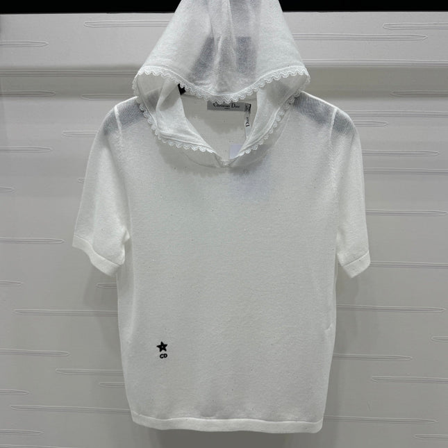DIOR SHORT-SLEEVE LACE-KNIT HOODIE 274811