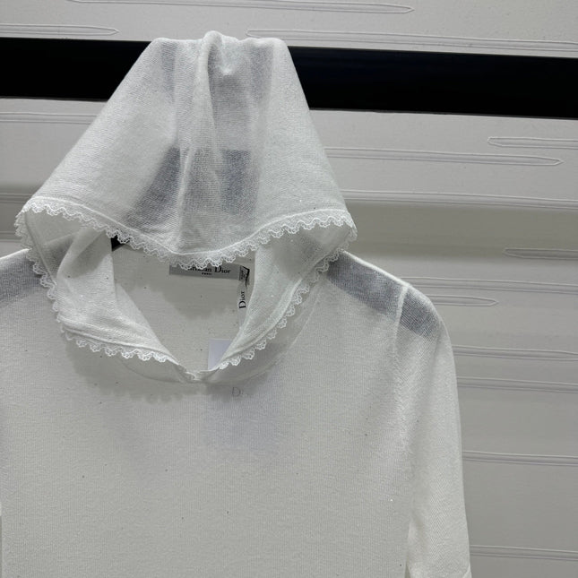 DIOR SHORT-SLEEVE LACE-KNIT HOODIE 274811