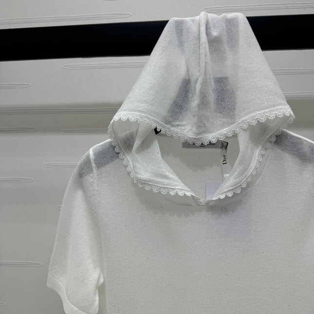 DIOR SHORT-SLEEVE LACE-KNIT HOODIE 274811