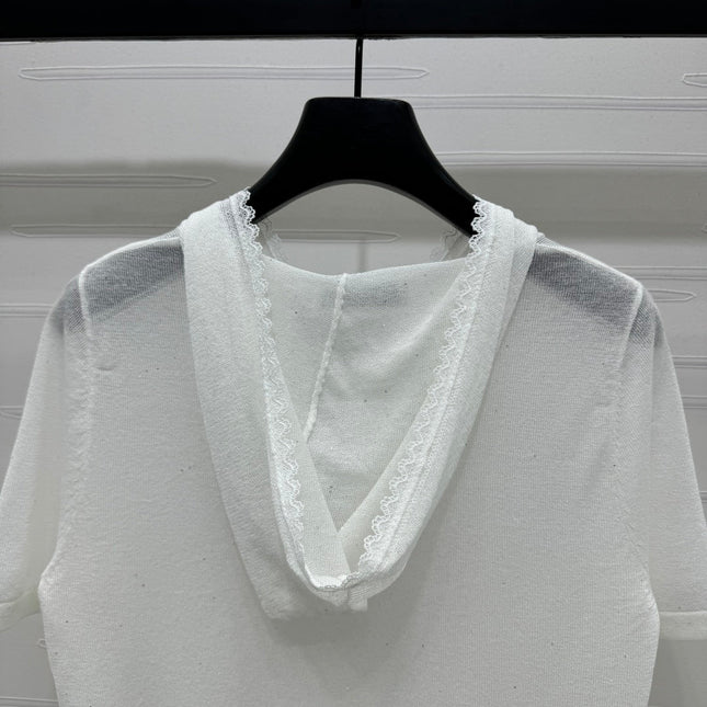 DIOR SHORT-SLEEVE LACE-KNIT HOODIE 274811