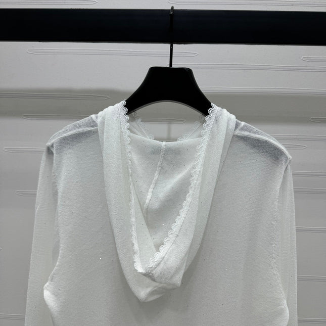 DIOR LACE-KNIT LONG-SLEEVE HOODIE WHITE 274970