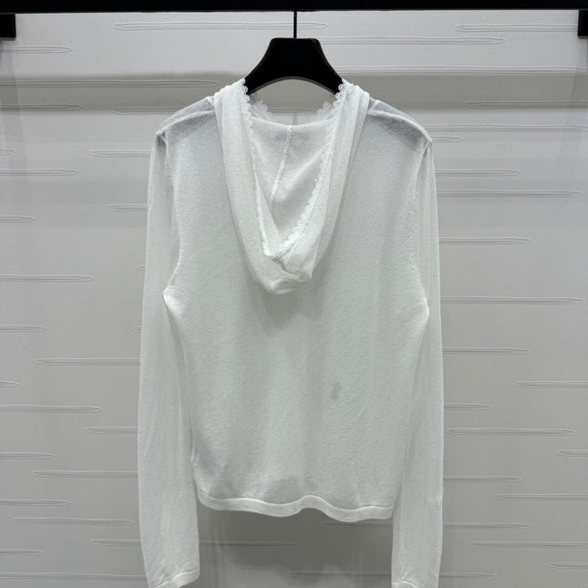 DIOR LACE-KNIT LONG-SLEEVE HOODIE WHITE 274970