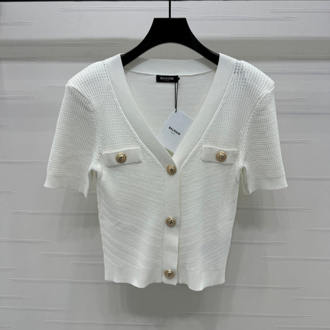 BALMAIN 25S V-NECK SHORT SLEEVE CARDIGAN 264245