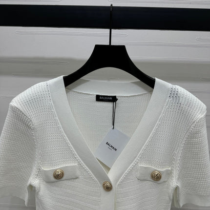 BALMAIN 25S V-NECK SHORT SLEEVE CARDIGAN 264245