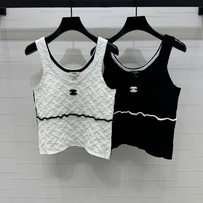 CHANEL SOFT U-NECK KNIT TOP IN BLACK AND WHITE
