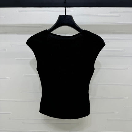 Chanel 25 Black Tank Top Square Neck Knitted