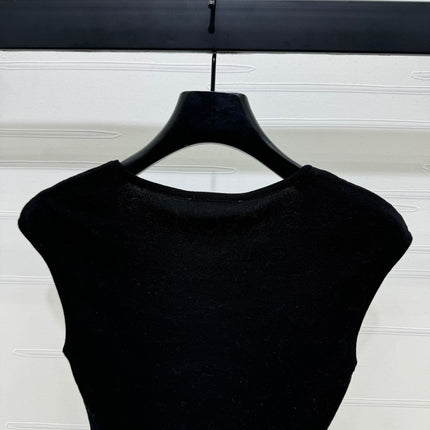 Chanel 25 Black Tank Top Square Neck Knitted