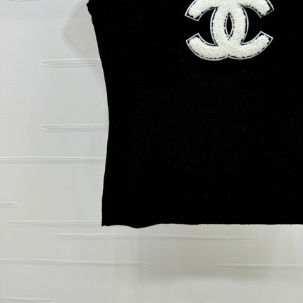 Chanel 25 Black Tank Top Square Neck Knitted