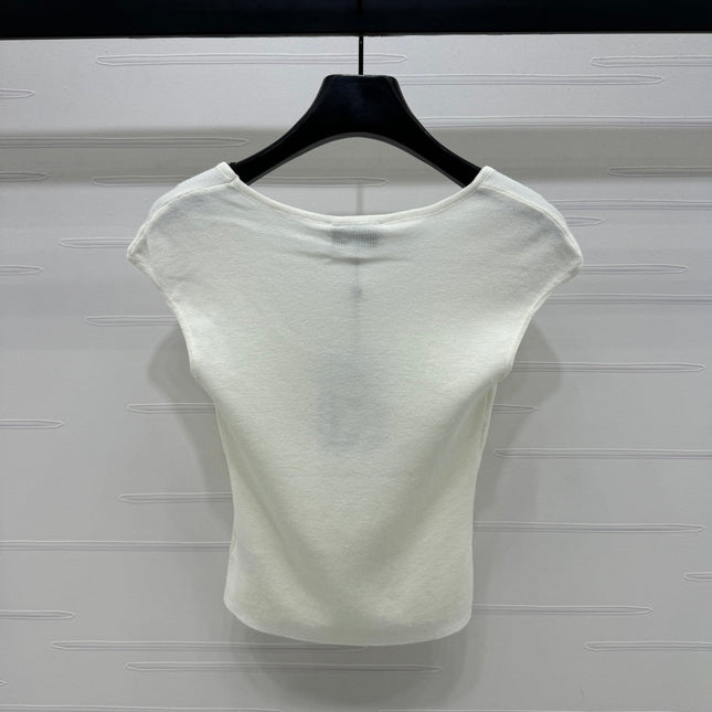 Chanel 25 White Tank Top Square Neck Knitted