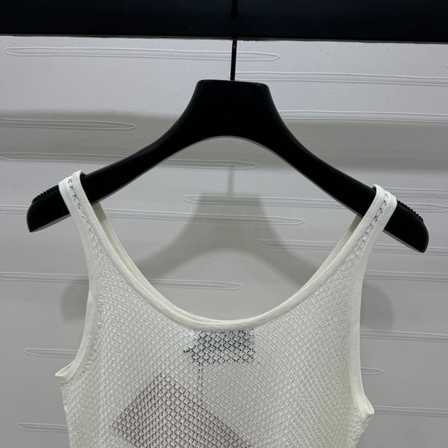 MIU 25S ROUND NECK KNIT TANK TOP WITH HOLES 264266