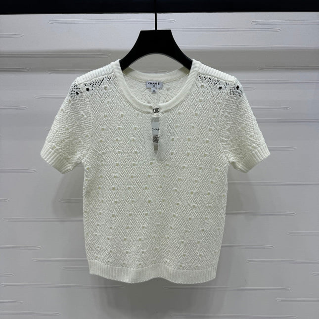 CHANEL SHORT-SLEEVE OPEN-KNIT TOP 274861