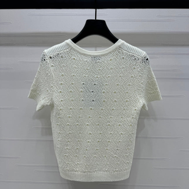 CHANEL SHORT-SLEEVE OPEN-KNIT TOP 274861