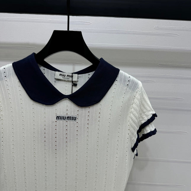 MIUMIU SHORT-SLEEVE PETER PAN COLLAR TOP 274825