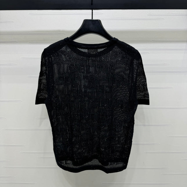 CELINE SHORT-SLEEVE CROCHET TOP BLACK 274808