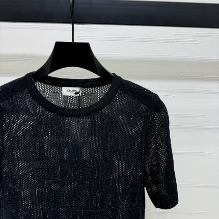 CELINE SHORT-SLEEVE CROCHET TOP BLACK 274808