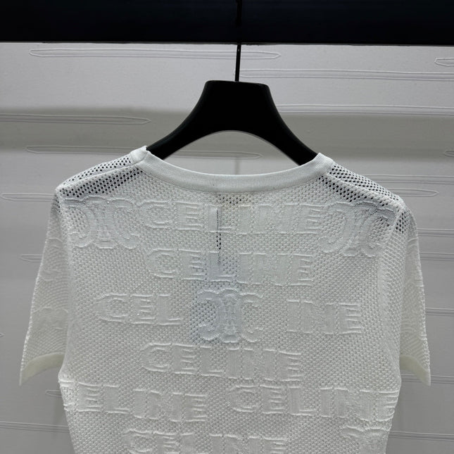 CELINE SHORT-SLEEVE CROCHET TOP WHITE 274807