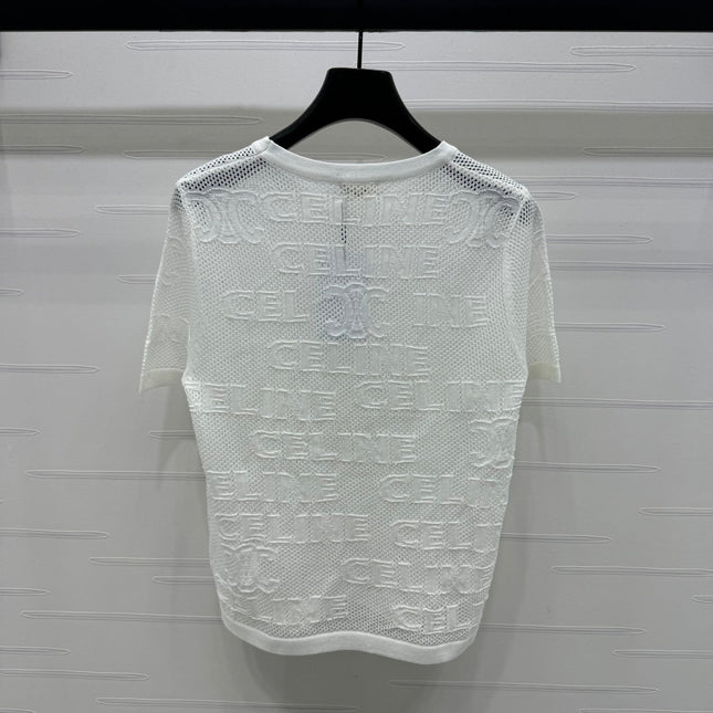 CELINE SHORT-SLEEVE CROCHET TOP WHITE 274807