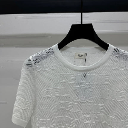 CELINE SHORT-SLEEVE CROCHET TOP WHITE 274807