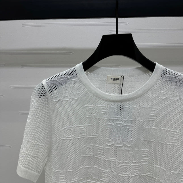 CELINE SHORT-SLEEVE CROCHET TOP WHITE 274807