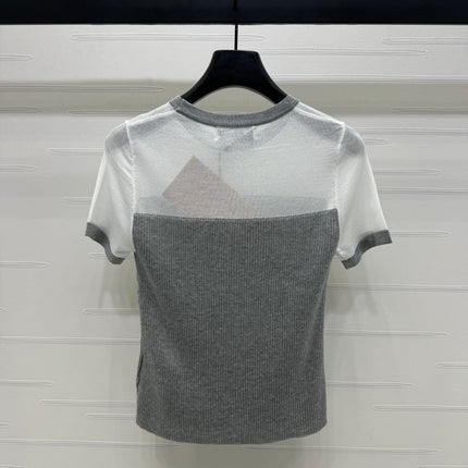 MIUMIU CREW NECK SHORT-SLEEVE SHEER KNIT TOP 274812