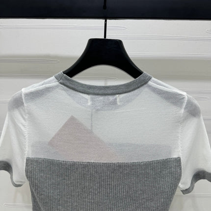 MIUMIU CREW NECK SHORT-SLEEVE SHEER KNIT TOP 274812