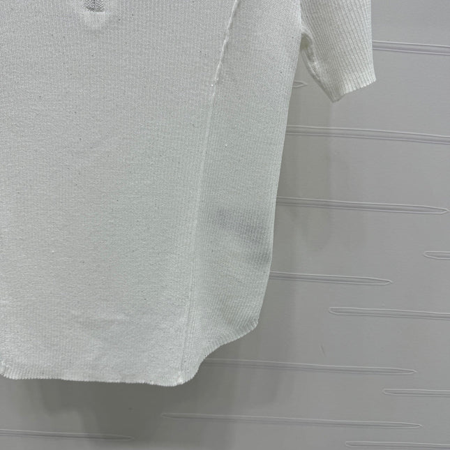 PRADA MOCK NECK SHORT-SLEEVE KNIT TOP WHITE 274815