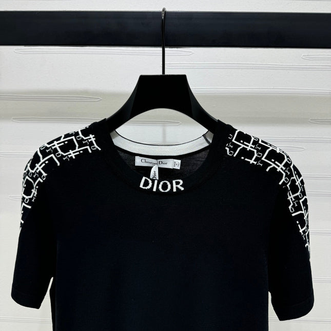 DIOR SHORT-SLEEVE JACQUARD KNIT TOP 274855