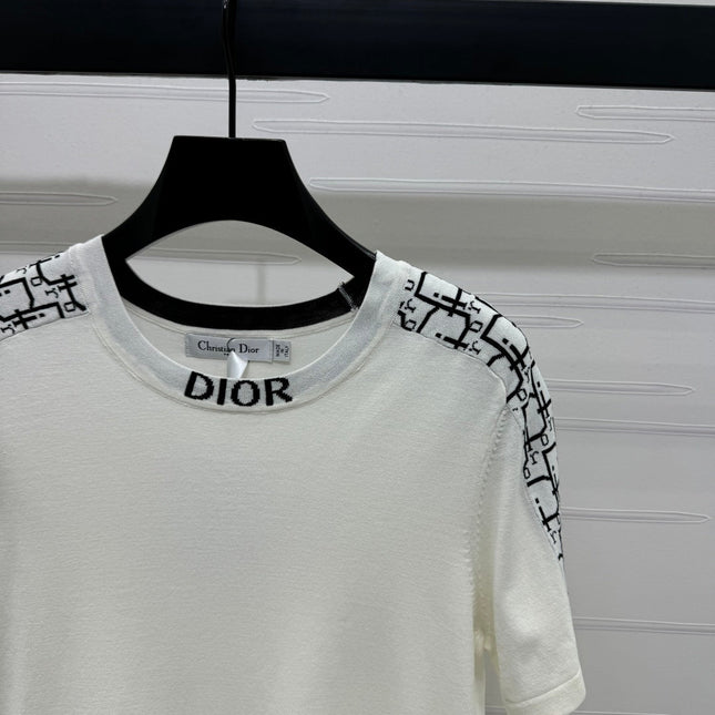 DIOR SHORT-SLEEVE JACQUARD KNIT TOP 274853