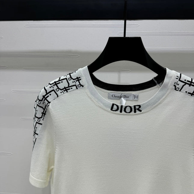 DIOR SHORT-SLEEVE JACQUARD KNIT TOP 274853
