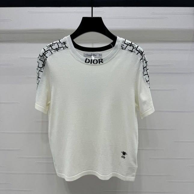 DIOR SHORT-SLEEVE JACQUARD KNIT TOP 274853