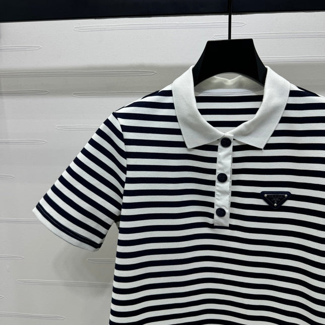 PRAD 25S STRIPED SHORT SLEEVE KNIT DRESS 264218