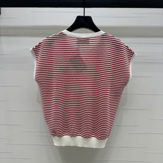 PRAD 25S STRIPED V-NECK KNITTED VEST 264127