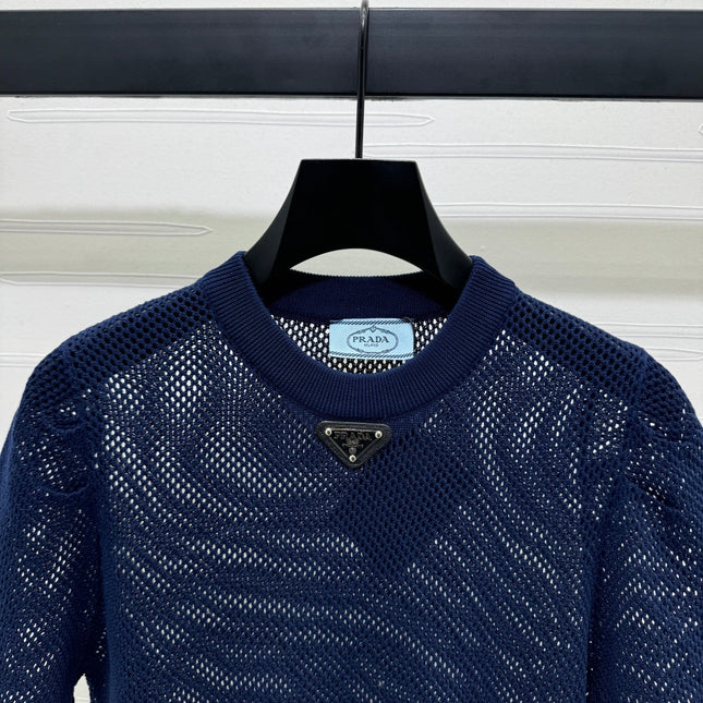 PRAD 25S HOLLOW KNIT SHORT SLEEVE TOP 264135