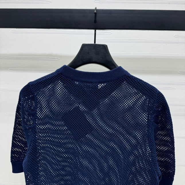 PRAD 25S HOLLOW KNIT SHORT SLEEVE TOP 264135