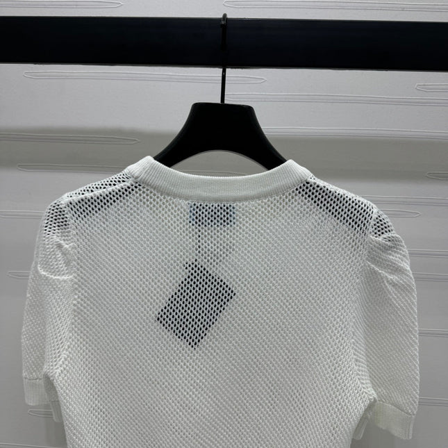 PRAD 25S HOLLOW KNIT SHORT SLEEVE TOP 264134