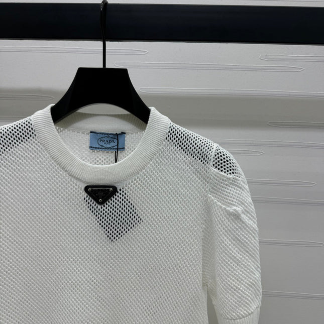 PRAD 25S HOLLOW KNIT SHORT SLEEVE TOP 264134