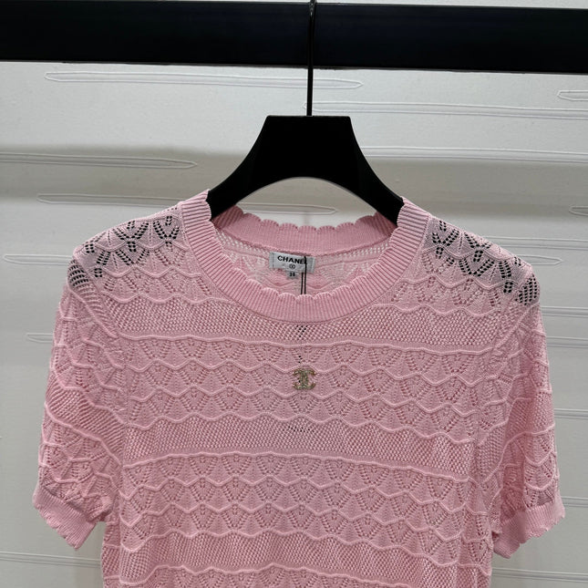CHANEL 25S HOLLOW KNIT SHORT SLEEVE TOP 264152