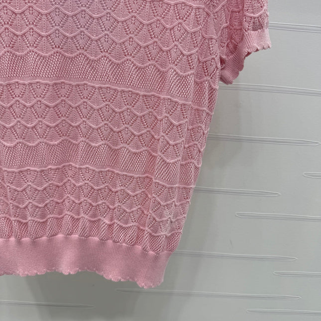 CHANEL 25S HOLLOW KNIT SHORT SLEEVE TOP 264152