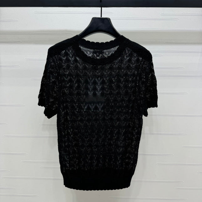 CHANEL 25S HOLLOW KNIT SHORT SLEEVE TOP 264151