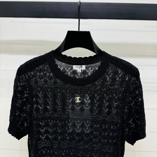CHANEL 25S HOLLOW KNIT SHORT SLEEVE TOP 264151
