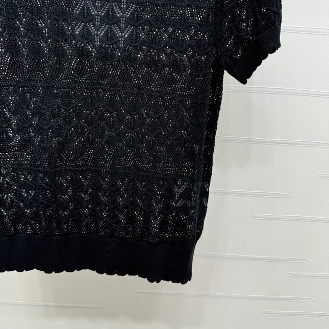 CHANEL 25S HOLLOW KNIT SHORT SLEEVE TOP 264151