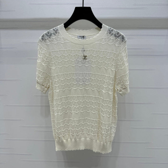 CHANEL 25S HOLLOW KNIT SHORT SLEEVE TOP 264150