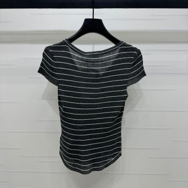 DIOR 25S SHORT SLEEVE STRIPED V-NECK SWEATER 264077