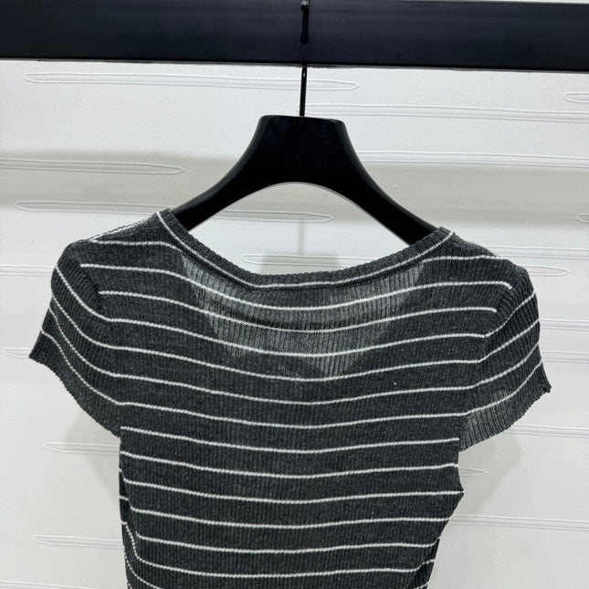 DIOR 25S SHORT SLEEVE STRIPED V-NECK SWEATER 264077