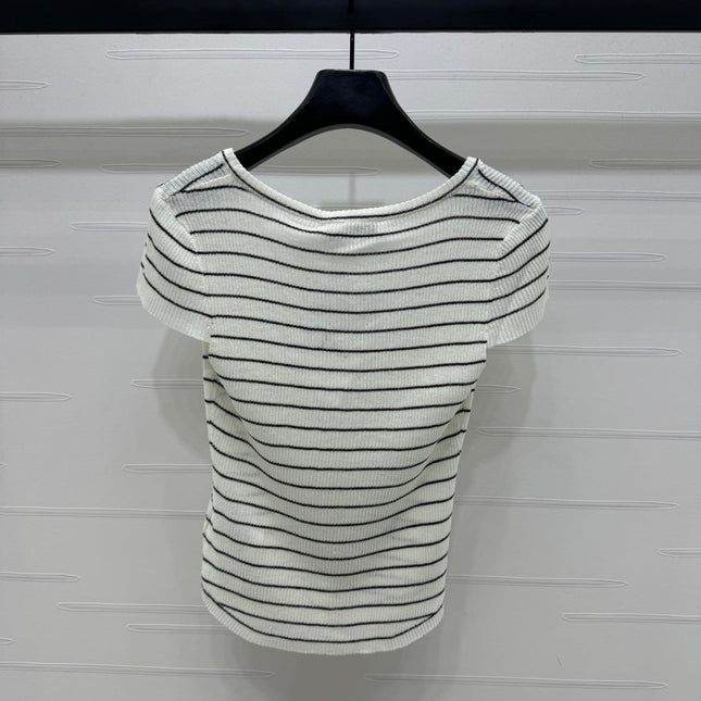 DIOR 25S SHORT SLEEVE STRIPED V-NECK SWEATER 264078